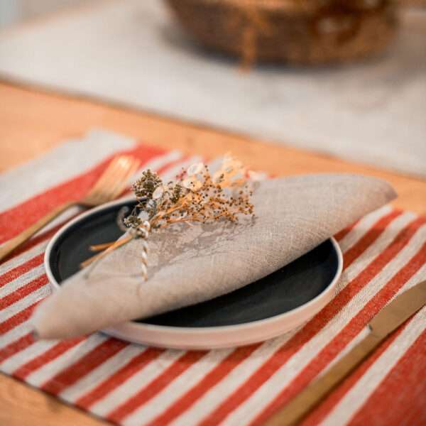 Red Thin Stripes Rustic Linen Placemat Red Thin Stripes Rustic Linen Placemat