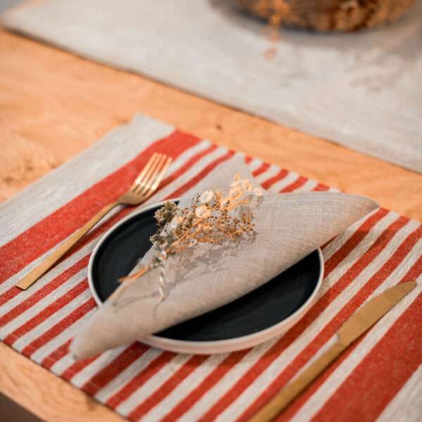 Red Thin Stripes Rustic Linen Placemat Red Thin Stripes Rustic Linen Placemat