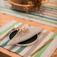 Green and Grey Stripes Rustic Linen Placemat