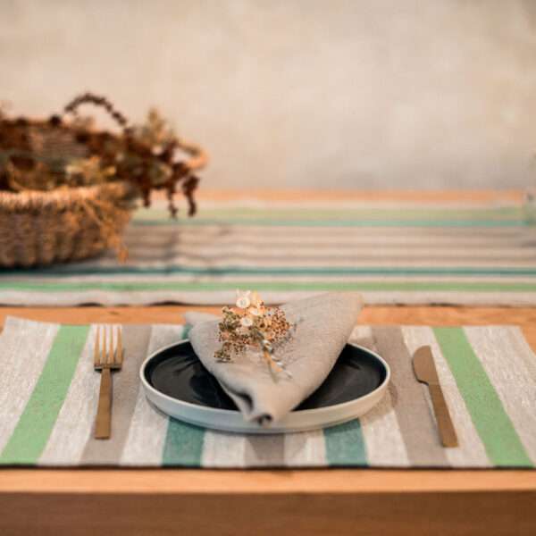 Green and Grey Stripes Rustic Linen Placemat Green and Grey Stripes Rustic Linen Placemat