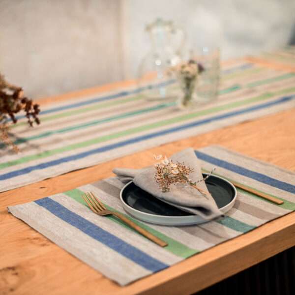 Blue, Green and Grey Stripes Rustic Linen Placemat Blue, Green and Grey Stripes Rustic Linen Placemat