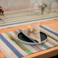 Blue, Green and Grey Stripes Rustic Linen Placemat