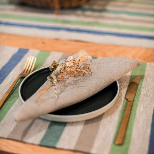 Blue, Green and Grey Stripes Rustic Linen Placemat Blue, Green and Grey Stripes Rustic Linen Placemat