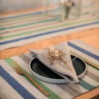 Blue, Green and Grey Stripes Rustic Linen Placemat