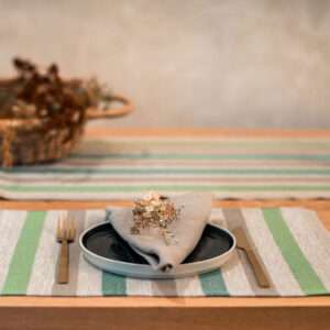 Green and Grey Stripes Rustic Linen Placemat