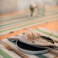 Green and Grey Stripes Rustic Linen Placemat