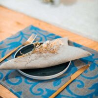 Blue Flower Ornament Linen Runner Placemat