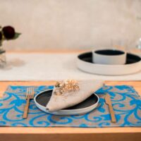 Blue Flower Ornament Linen Runner Placemat