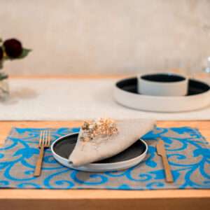 Blue Flower Ornament Linen Runner Placemat