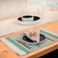 Green Thin Stripes Rustic Linen Placemat