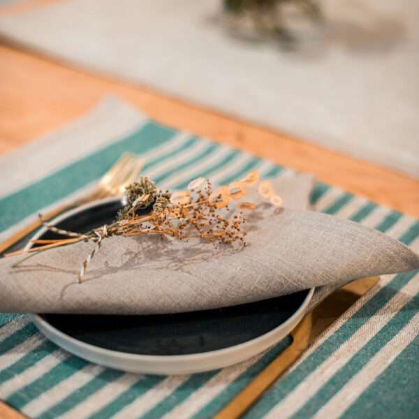 Green Thin Stripes Rustic Linen Placemat Green Thin Stripes Rustic Linen Placemat