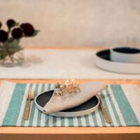 Green Thin Stripes Rustic Linen Placemat