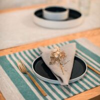 Green Thin Stripes Rustic Linen Placemat