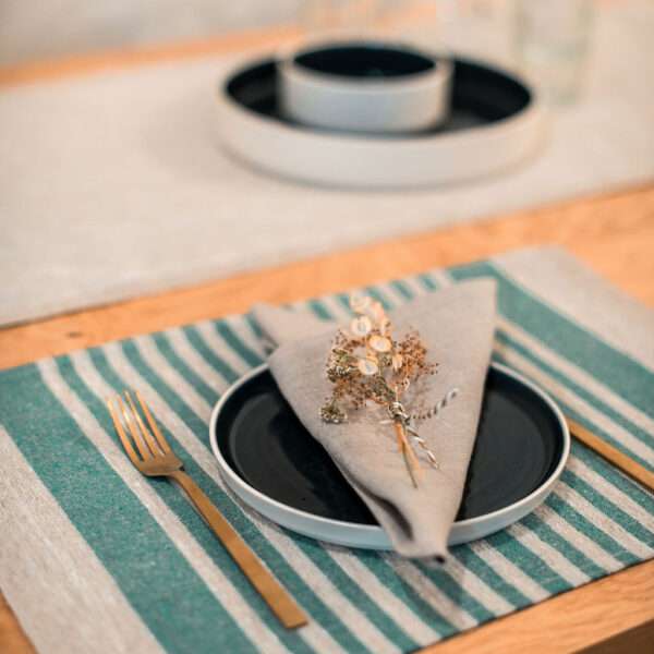 Green Thin Stripes Rustic Linen Placemat Green Thin Stripes Rustic Linen Placemat