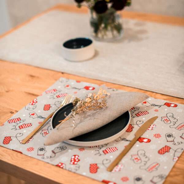Christmas Mittens Linen Placemat Christmas Mittens Linen Placemat