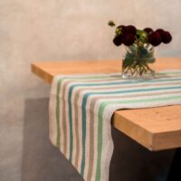 GREEN AND GREY STRIPES RUSTIC LINEN RUNNER