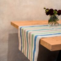 BLUE, GREEN AND GREY STRIPES RUSTIC LINEN RUNNER