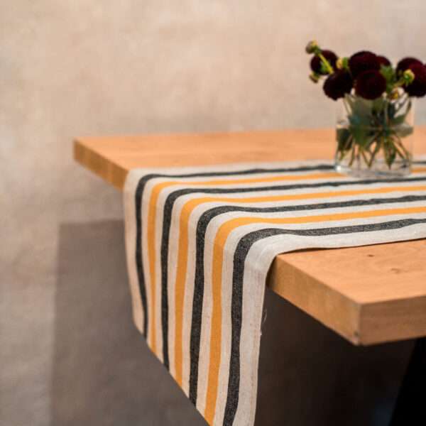 BLACK AND YELLOW STRIPES RUSTIC LINEN RUNNER BLACK AND YELLOW STRIPES RUSTIC LINEN RUNNER
