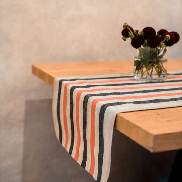 BLACK AND RED STRIPES RUSTIC LINEN RUNNER