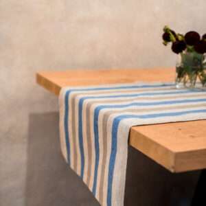 BLUE AND GREY STRIPES RUSTIC LINEN RUNNER