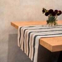Black and Grey Stripes Rustic Linen Runner