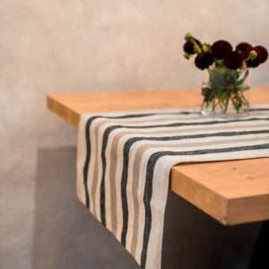 Black and Grey Stripes Rustic Linen Runner