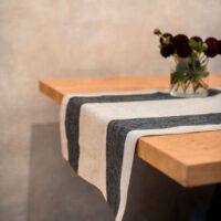 TWO BLACK STRIPES RUSTIC LINEN RUNNER