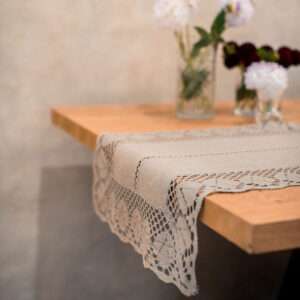 Classic Grey Linen Runner with Lace