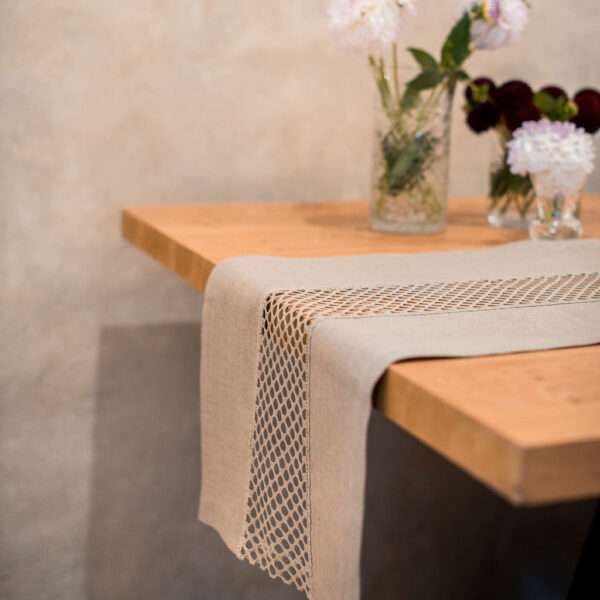 Classic Grey Linen Runner with Lace in the Middle Classic Grey Linen Runner with Lace in the Middle