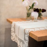 Classic White Linen Runner with Lace
