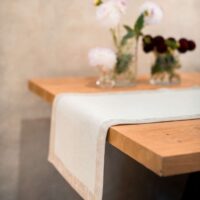 Classic White Linen Runner with Fieldflower Border