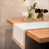 Classic White Linen Runner with Grey Border