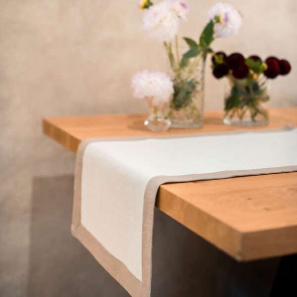 Classic White Linen Runner with Grey Border Classic White Linen Runner with Grey Border