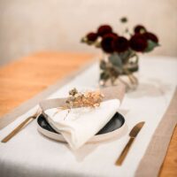 Classic White Linen Runner with Grey Border