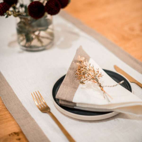 Classic White Linen Runner with Grey Border Classic White Linen Runner with Grey Border