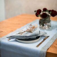 Light Blue Linen Runner with Light Blue Paisley Border