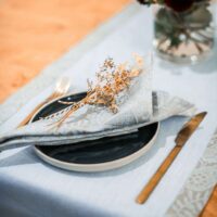 Light Blue Linen Runner with Light Blue Paisley Border