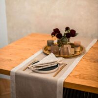 Classic Grey Linen Runner with Fieldflower Border