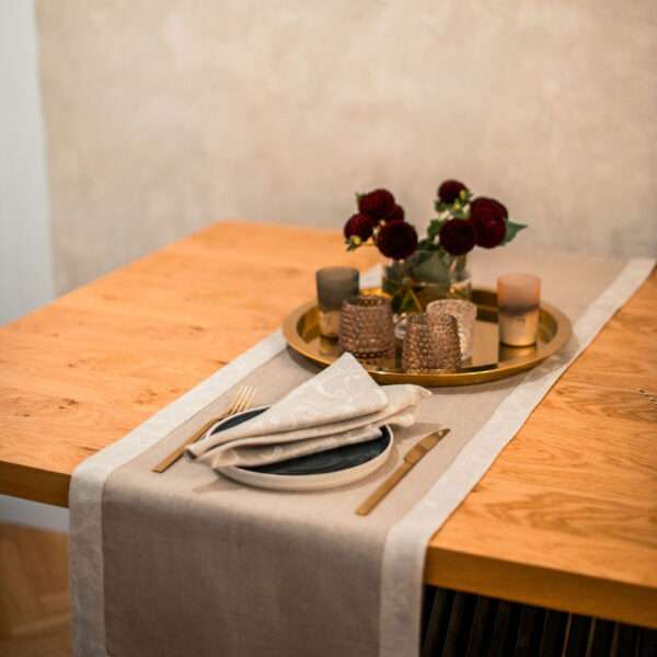 Classic Grey Linen Runner with Fieldflower Border Classic Grey Linen Runner with Fieldflower Border