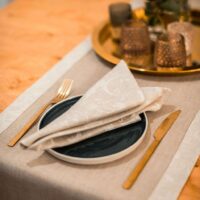 Classic Grey Linen Runner with Fieldflower Border