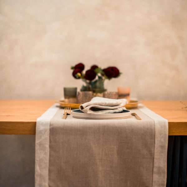 Classic Grey Linen Runner with Fieldflower Border Classic Grey Linen Runner with Fieldflower Border