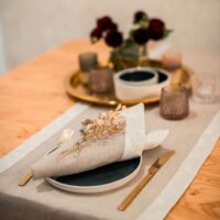 Classic Grey Linen Runner with Fieldflower Border