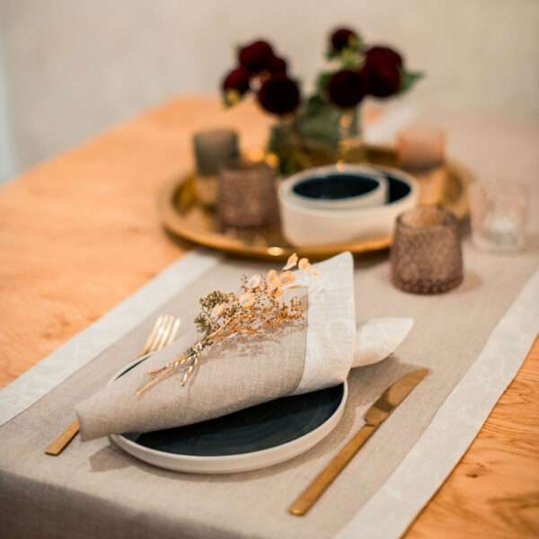 Classic Grey Linen Runner with Fieldflower Border Classic Grey Linen Runner with Fieldflower Border