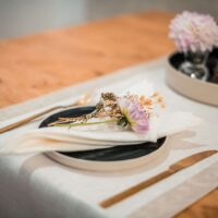 Classic White Linen Runner with Fieldflower Border