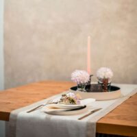 Classic White Linen Runner with Fieldflower Border