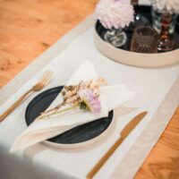 Classic White Linen Runner with Fieldflower Border