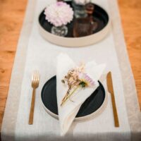 Classic White Linen Runner with Fieldflower Border