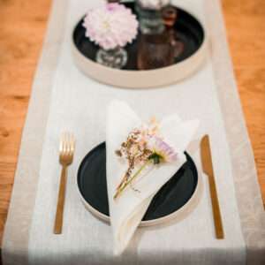 Classic White Linen Runner with Fieldflower Border