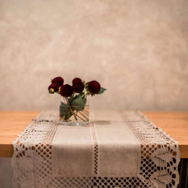 Classic Grey Linen Runner with Lace Classic Grey Linen Runner with Lace