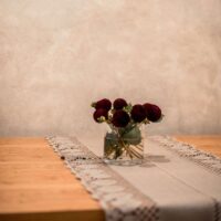 Classic Grey Linen Runner with Lace